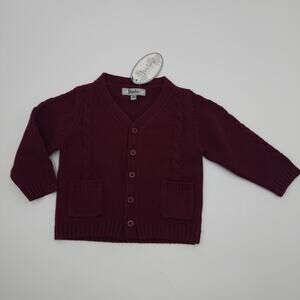 Frenchie Mini Couture Maroon Cable Knit Button Cardigan Size 3-6 Months